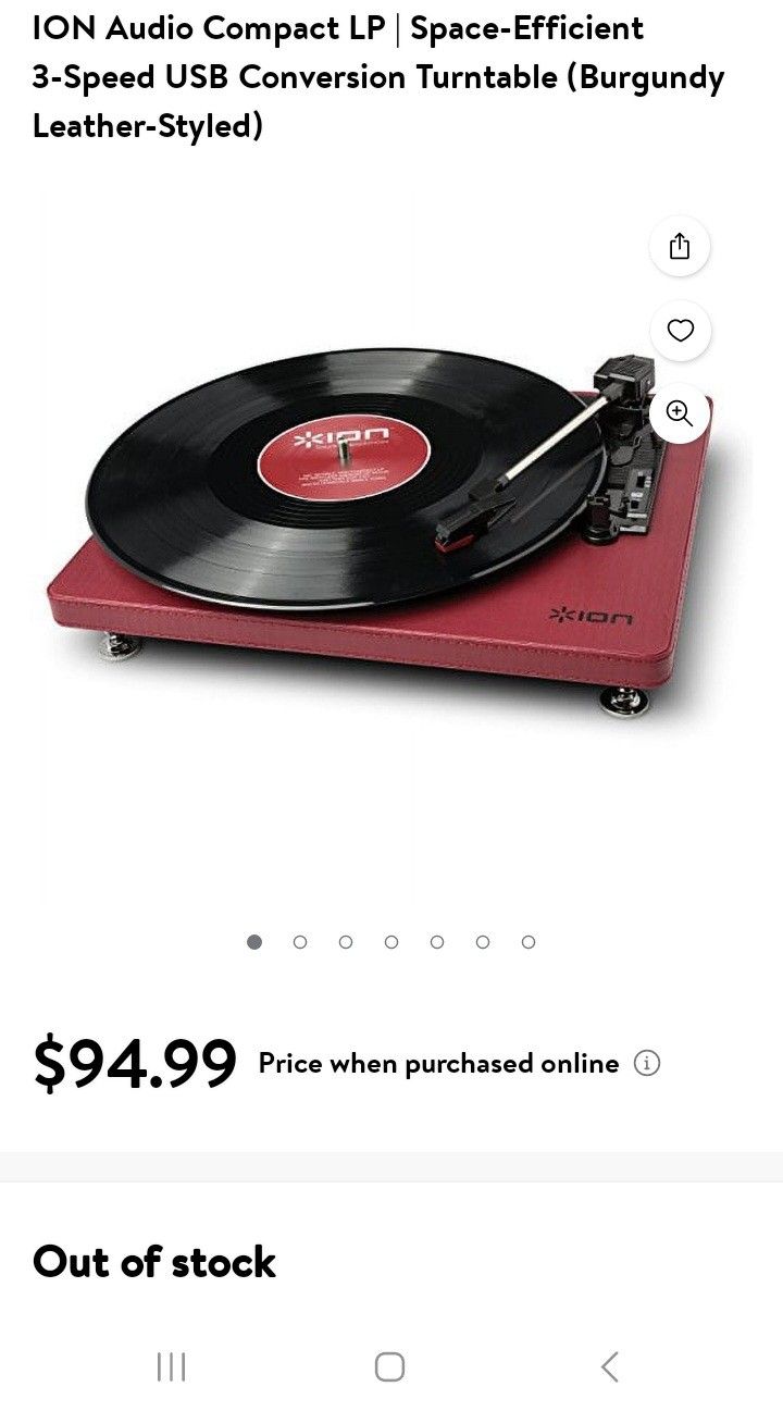 ION Audio Compact LP | Space-Efficient 3-Speed USB Conversion Turntable (Burgundy Leather-Styled)
