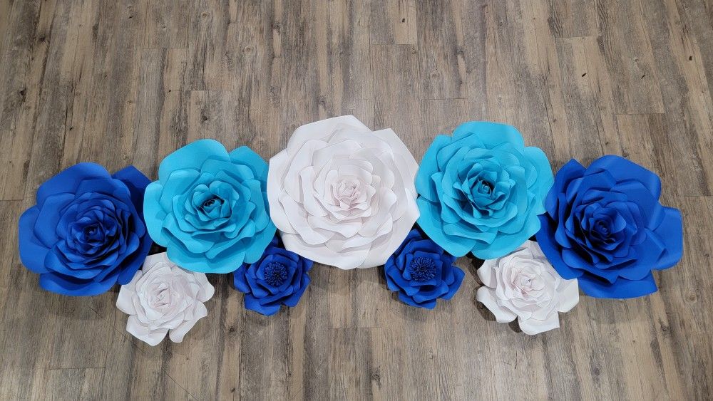 White Blue Paper Flowers 