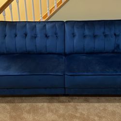 Blue Velvet Sleeper Couch – Barely Used