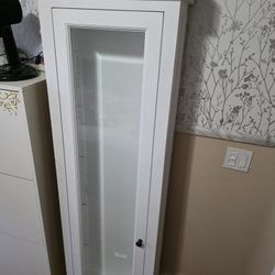 Curio Cabinet With Glass Doors, Shelves, Light White Solid