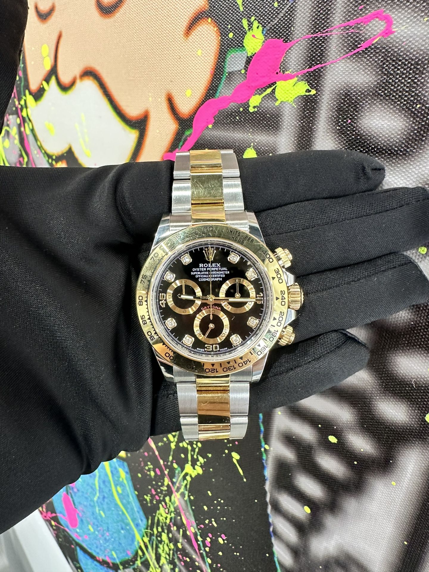 Rolex Daytona Two Tone Black Diamond Dial 40mm