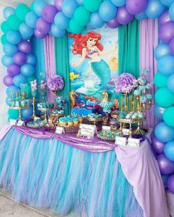 Little mermaid Ariel backdrop set up $300 with balloons without balloons $250 goodie bags with handle $1.75 each without handle $1.25 each