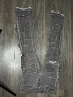 Gray Heavily Distressed Patchwork Jeans