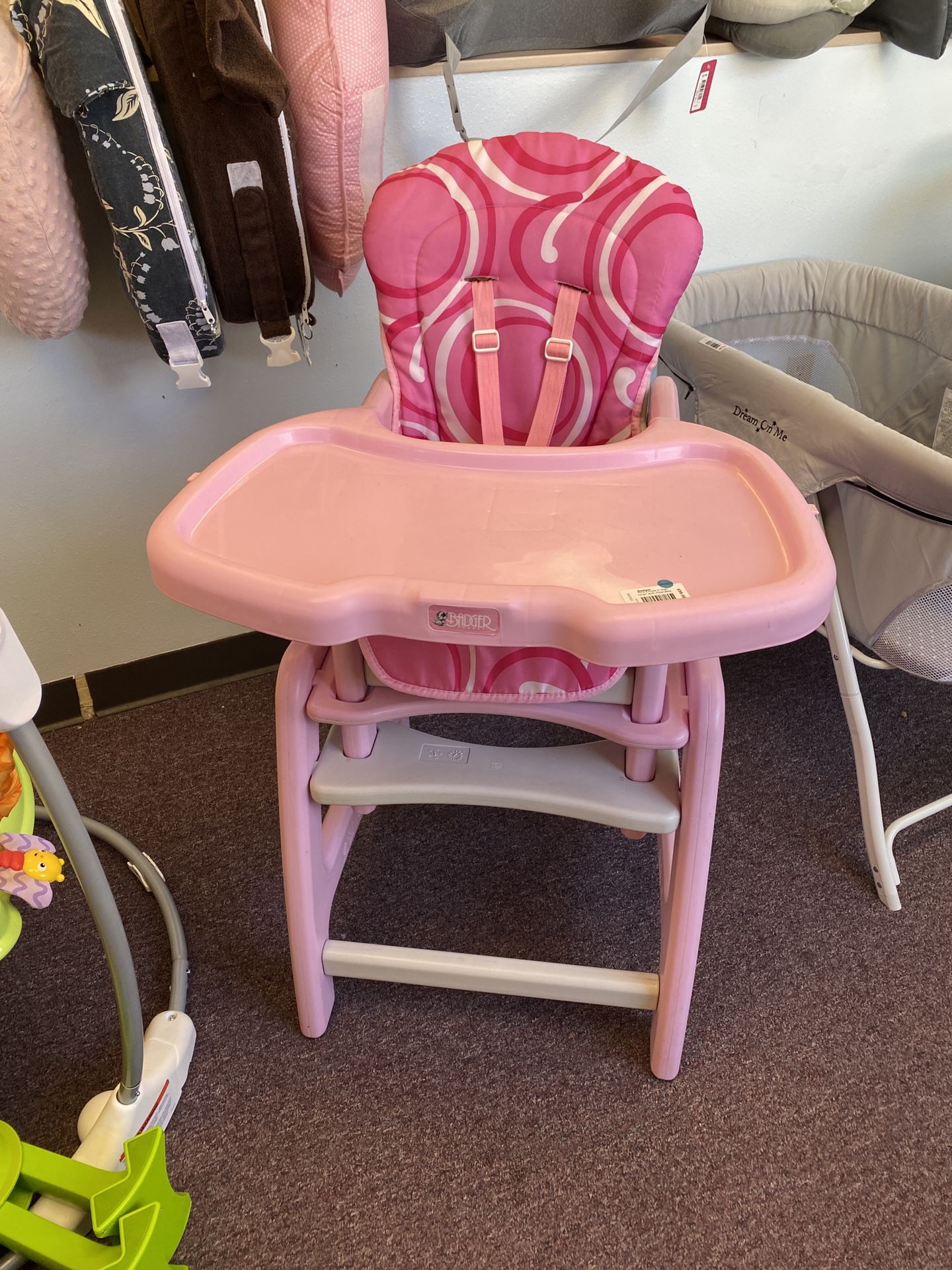 Badger Pink Envee ll High Chair with Table Conversion