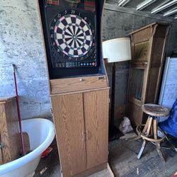 Halex Electronic Dart Board w Parlor Cabinet 