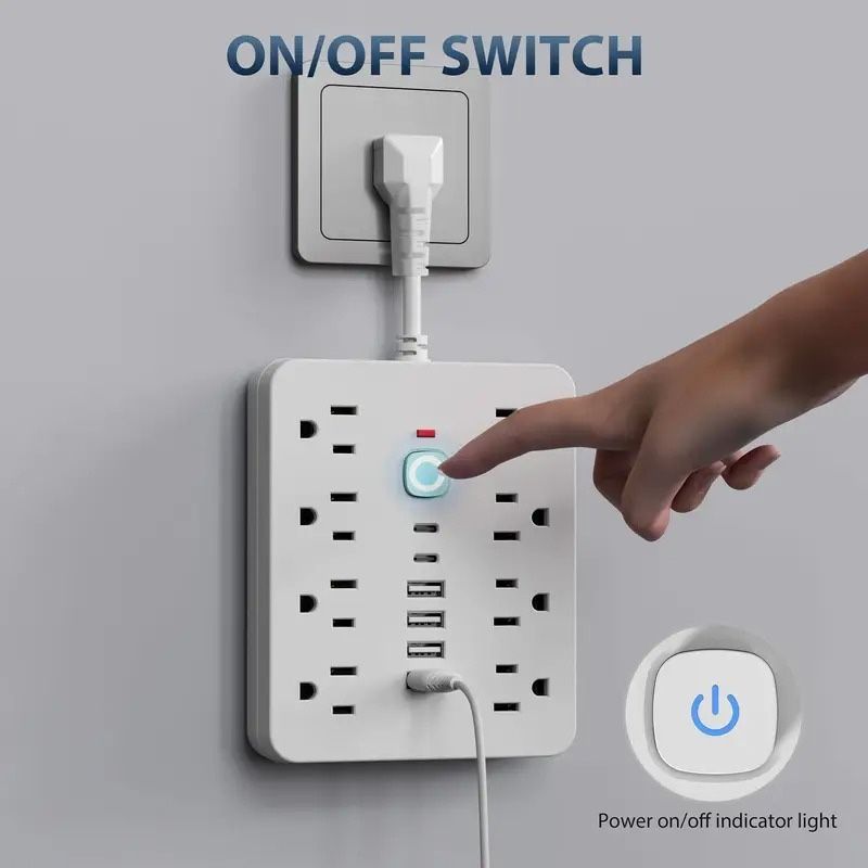 4-in-1 Power Strip Surge Protector with 8AC Outlets, 4USB & 2Type-C Ports | Multi Plug Outlet