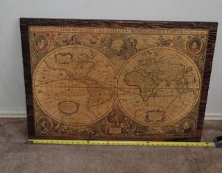 ART PLAQUE ART VINTAGE 1970S WORLD MAP WOOD . NOVA TOTIUS TERRARUM ORBIS . 35"X26" -20lbs
$50