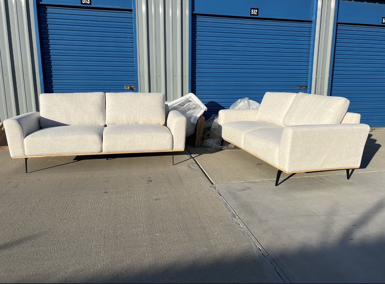 Brand New Mid Century Style Set Of 2 Matching Sofas, Retails For Over $3000