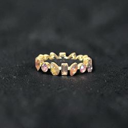 BaubleBar “Amara” Pink Iridescent Ombré Gemstone Eternity Stackable Ring Size 8