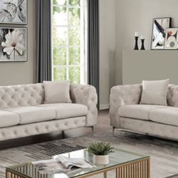 Brand New Beige Tufted Sofa and Loveseat Set - Made In USA 🇺🇸 