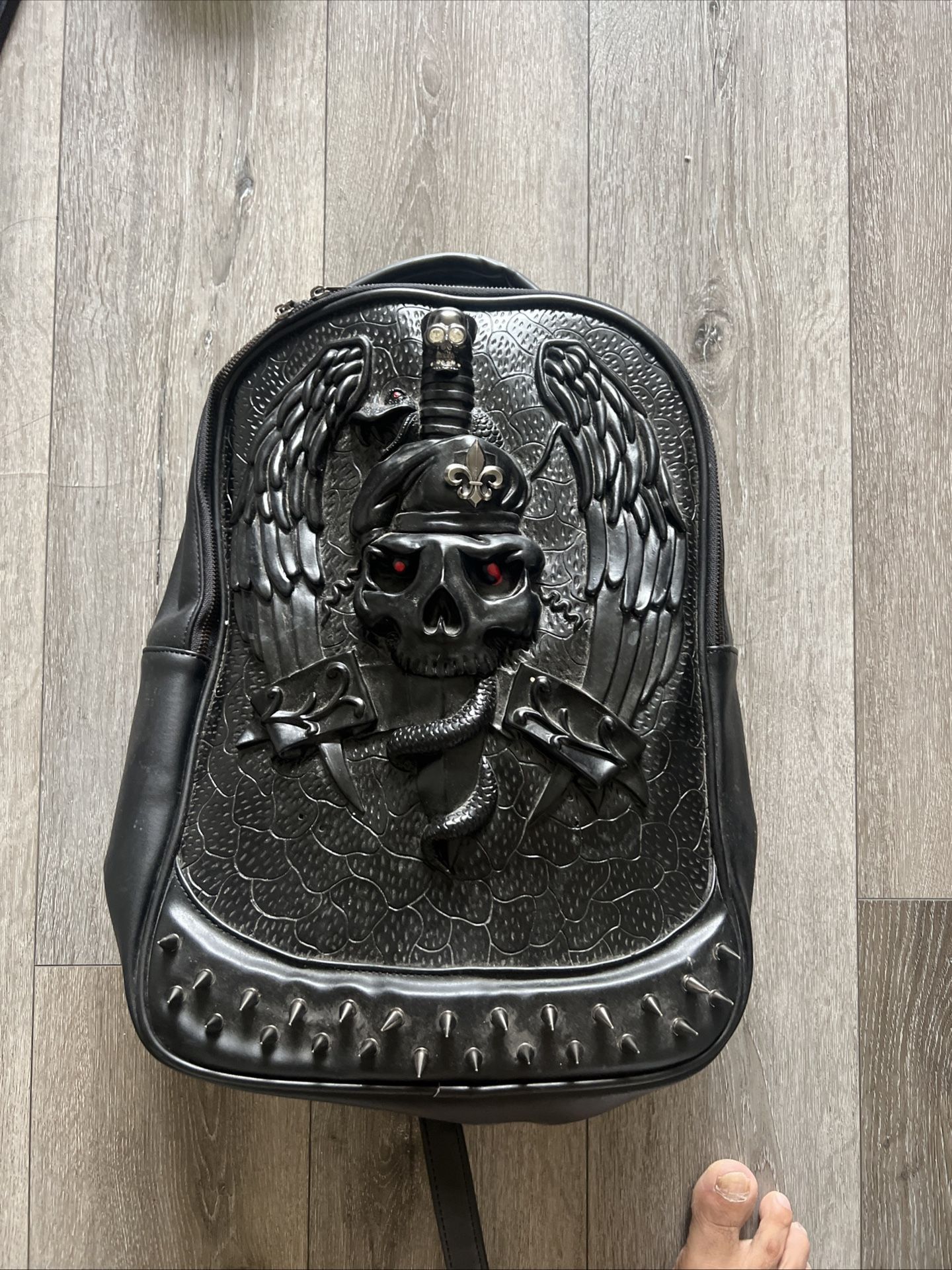 Black 3D Skull Backpack Gothic Leather Backpack Is Brand New ! No Tags  Great For Halloween