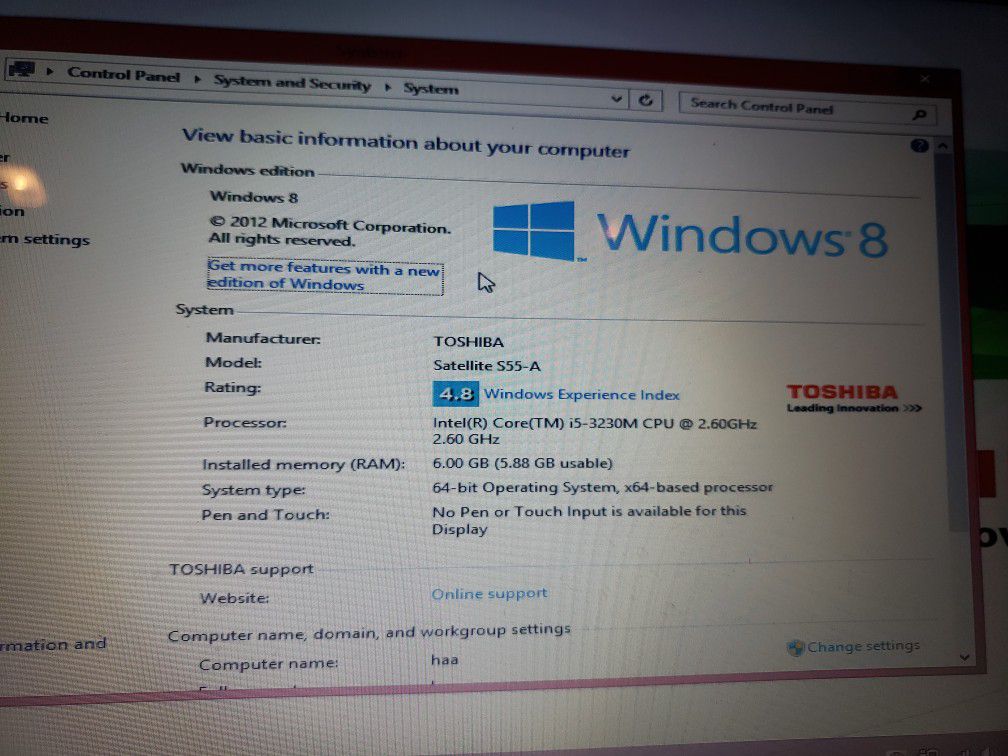 Toshiba Satellite Laptop 15 Windows 8
