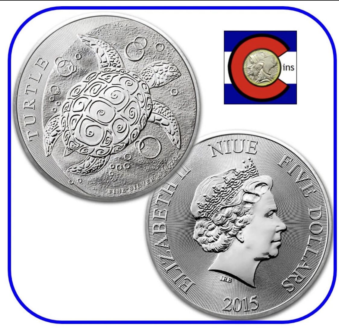 2015 2 oz New Zealand Silver $5 Niue Hawksbill Turtle Coins .999 Pure