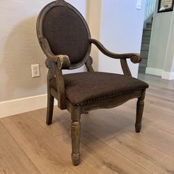 Louis XVI Style Oval Back French Antique Grey Washed Armchair w/ Nailhead Pins