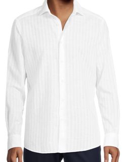 Hugo Boss Shirt Size 16 1/2  Long Sleeve Button Up Easy Iron White Strip shirt L