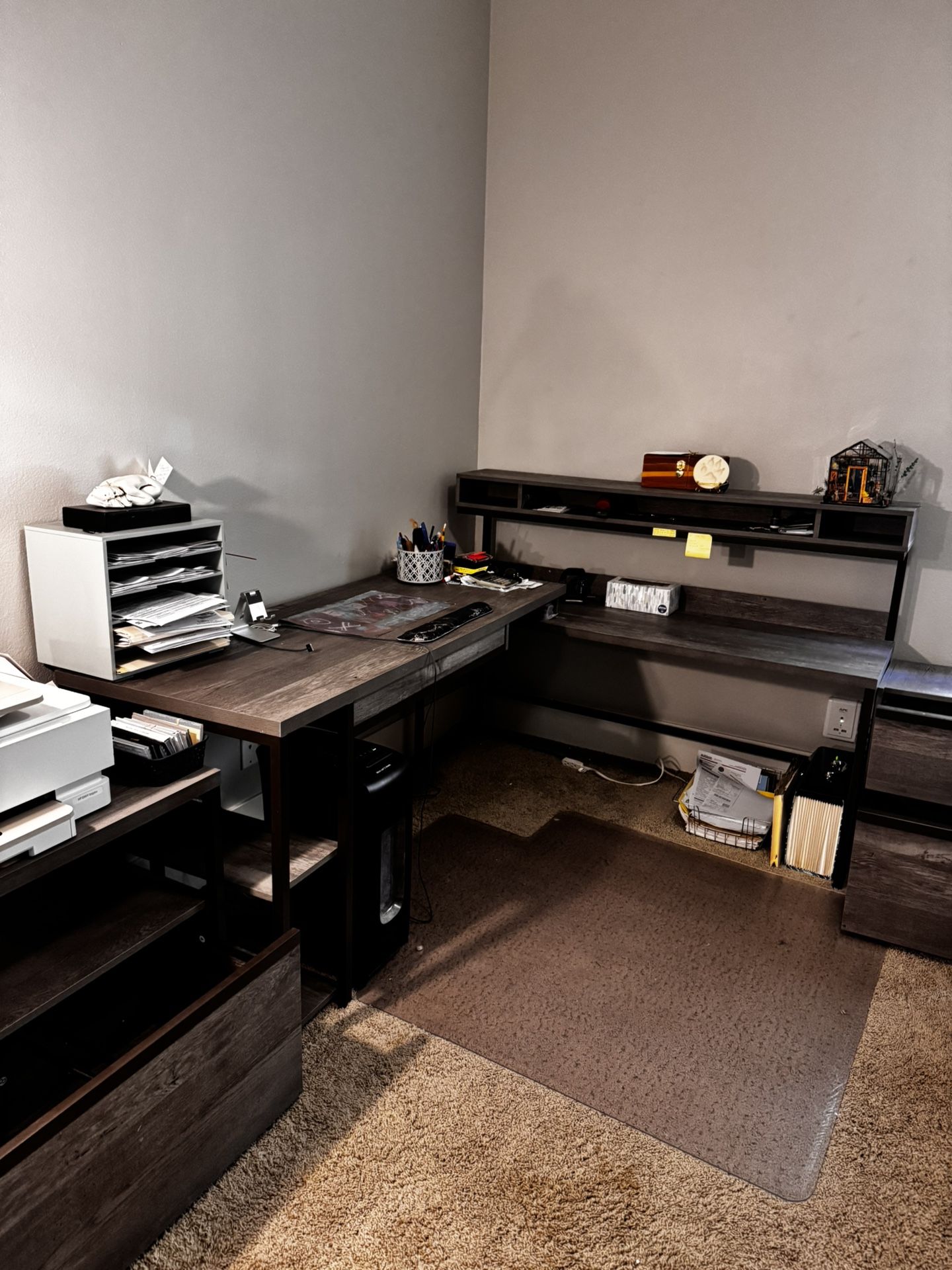 Desk With Shelfs File Cabinet And Printer Stand