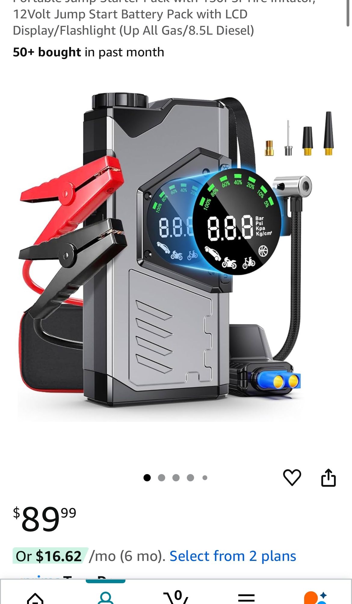 Portable Car Jump Starter with Air Compressor, 3000A Portable Jump Starter Pack with 150PSI Tire Inflator, 12Volt Jump Start Battery Pack with LCD Dis