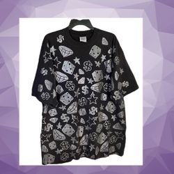 Super Heavy Weight Black Tshirt w Shimmery Silver Designs Men 2XLT