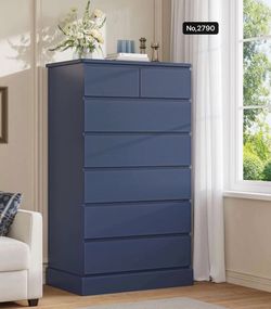 7 Drawer Tall Dresser , 52”H Large Vertical Dresser ,Modern Wood Closet Dressers & Chests of Drawers , for Bedroom, Living Room, Nursery ,Blue
