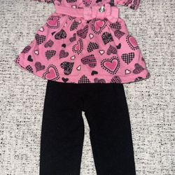 Pink Heart Dress with Black Leggings for 18 inch dolls
