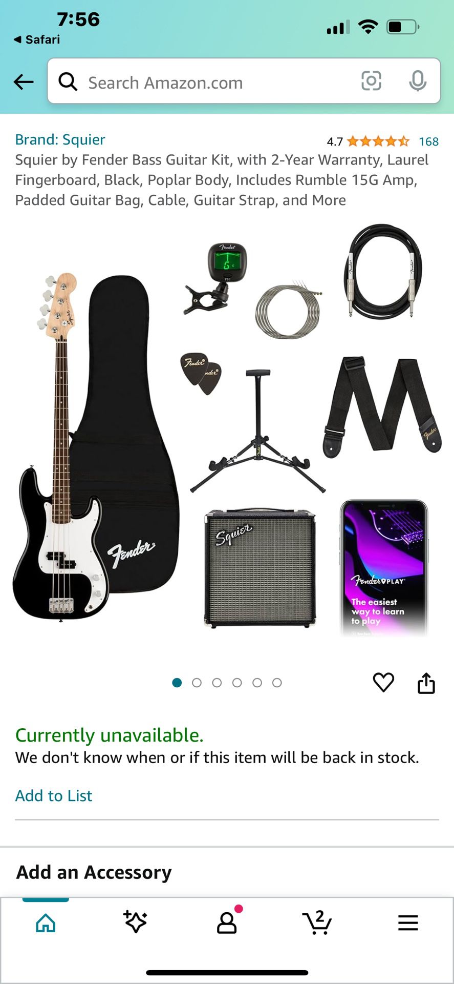 Squier by Fender Bass Guitar Kit, Laurel Fingerboard, Black, Poplar Body
