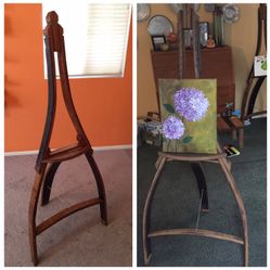 Painters easel made from wine barrel staves