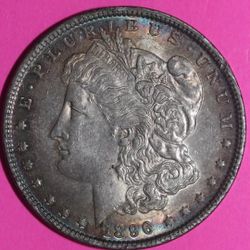 Rare Rainbow Toned US 1896 P Liberty Morgan Silver Dollar Coin Guaranteed Authentic 124N