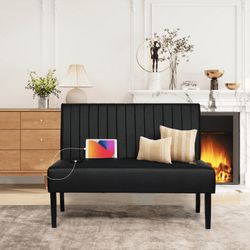 43" W 2 Seat Mini Small Comfy Couch Armless Loveseat Sofa with USB Port, Pink
