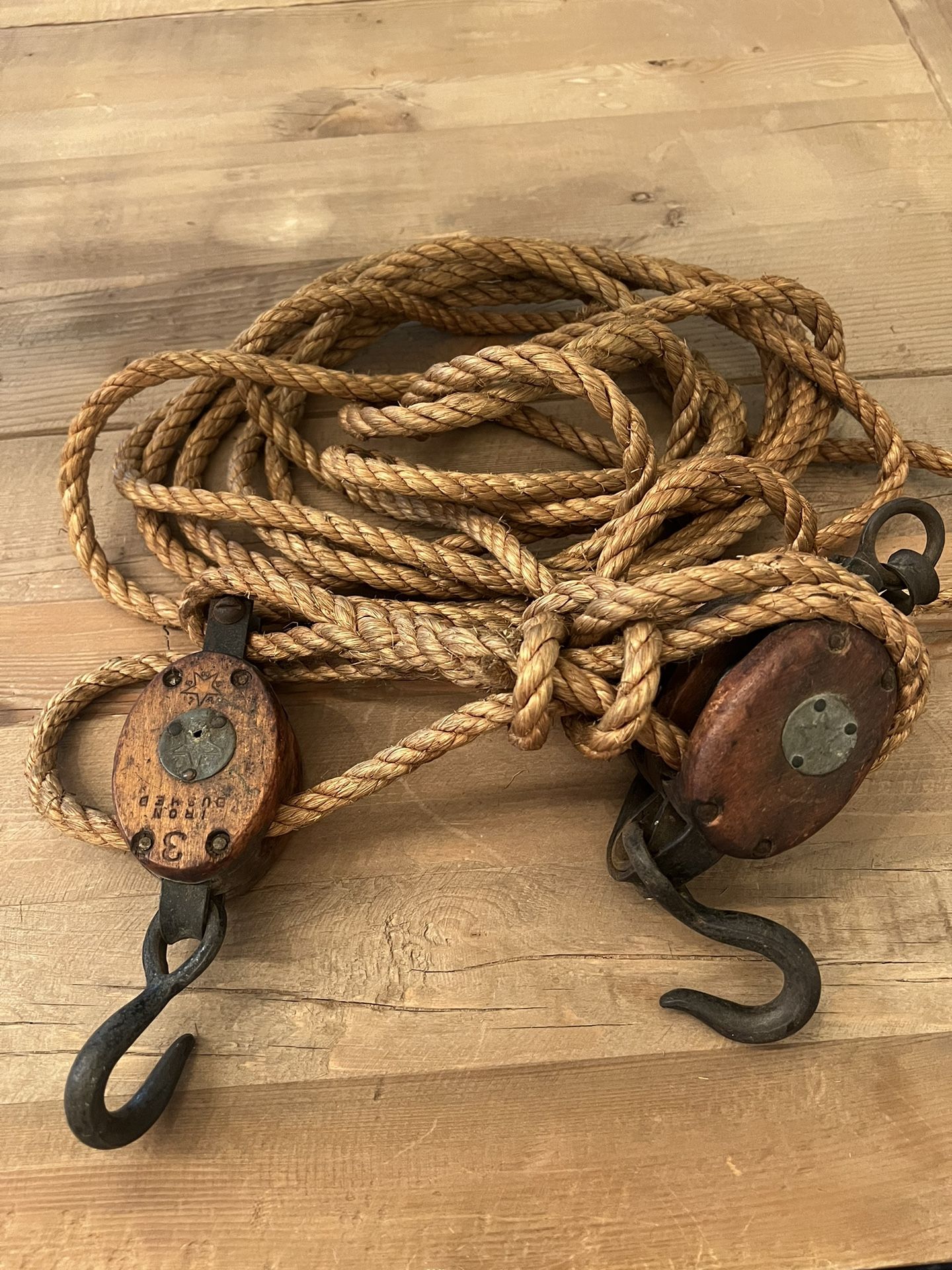 Vintage Wooden Pulleys and Rope