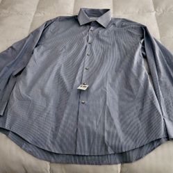 New With Tag Calvin Klein Blue And White Pinstripe Dress Shirt Mens Size Large 