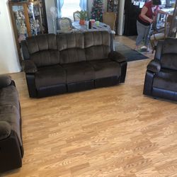 New Reclining Couch / Love Seat.  Chocolate Padded Suede.  Free Delivery!