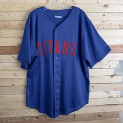 Teamwork Athletic Vintage Men’s Blue Mesh Red TITANS Button Up Shirts size XL