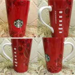 2013 Starbucks Tall Red Christmas Holiday Ornaments 16 oz Coffee Mug
