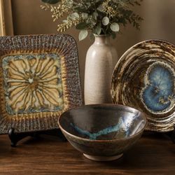 Handmade Studio Pottery Set – Signed Ceramic Plates & Bowl 