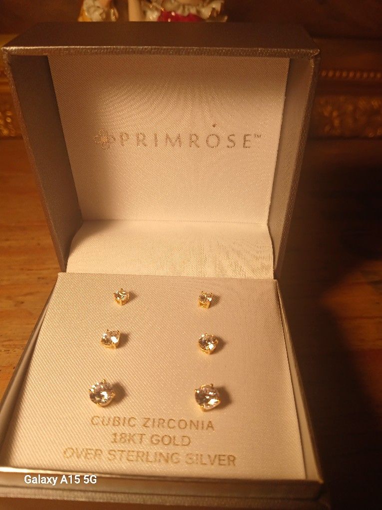 Cubic Zirconia Sterling Silver Earrings Retail $50.00 Tag On Back. Selling 4 $20.00 NIB