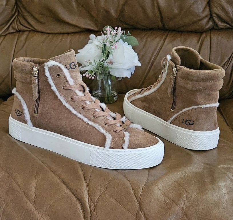 Women's UGG Brown Suede Designer Midtop Sneakers Size 10