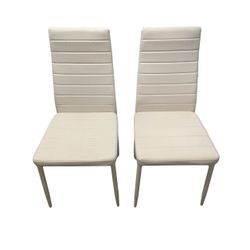 Dining Chairs (Set of 2) - White Leather with Padded Seat High Back