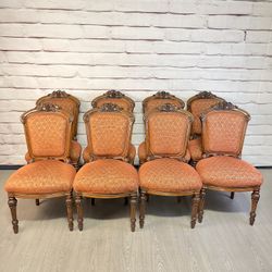 Victorian Style Carved Wood Red Gold Dining Chairs 8pc