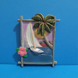 Vintage 3D Seaside Rubber Fridge Magnet 3X2.5 inches 