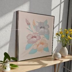 20th Century. Signed by artist Tudy. Original antique oil painting on canvas last century, floral 21"x 25" with frame, 16"x 20" without.