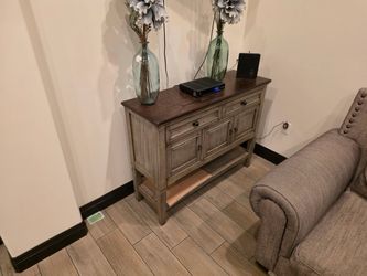 Rustic Wood Console Table with Cabinet