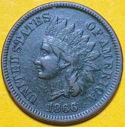 1866 U.S. INDIAN HEAD CENT COPPER PENNY 1c COIN (XF-Extra Fine) $210.00 RedBook Value