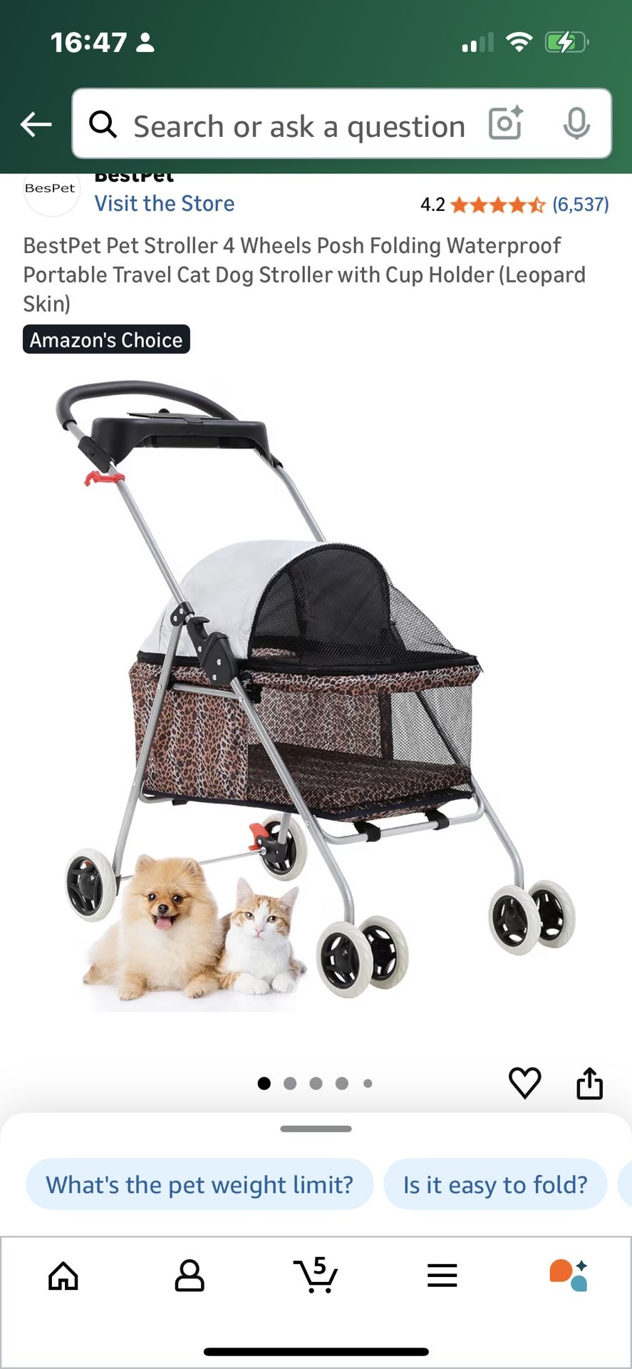 Leopard Print Pet Stroller 
