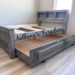 New Full Bed With Trundle Frame - No Mattresses 