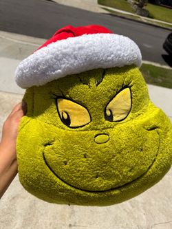 Grinch Plush Face Pillow with Santa Hat