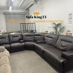 Free Delivery* Like New Dark Brown Leather Sectional Sofa with Recliners! Couch Couches Sectional Brown Leather Recliners Reclining