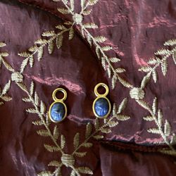 14k gold plated sacred natural sodalite stone earring jacket/enhancer