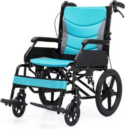 Foldable Transport Wheelchair for Adults 250 Lbs, Lightweight Transport Chair for Seniors, Portable Wheel Chair with Removable Cushion, Push-to-Lock &