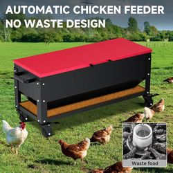 Brand New In Box Heavy Duty Chicken Feeder 120 lbs Large Capacity, Metal Automatic Poultry Feeding Box with Waterproof Lid, Raised Standing Feeder wit