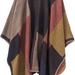 Women’s Color Block Shawl Wrap Open Front  Poncho Cape One Size Fits All Many Available 
